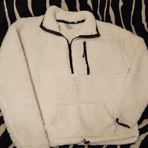 No Boundaries Cream Sherpa Zip-Up Pullover with Black Trim